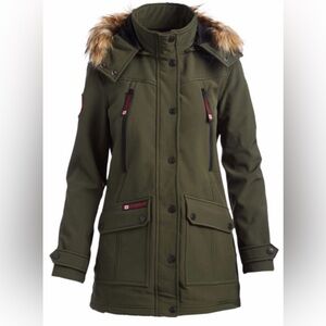 Canada Weather Gear Faux Fur Trim Hooded Parka Army/Forest Green Sz L